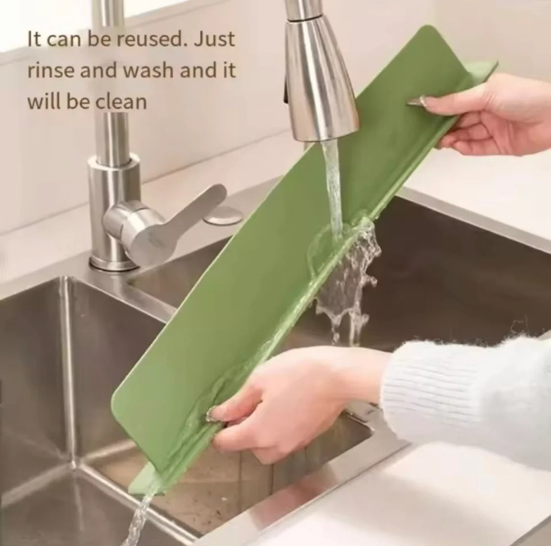 Sink Splash Guard Silicone Water Splash Protector for Kitchen & Bathroom Sink Faucet – Self-Adhesive Sink Water Barrier