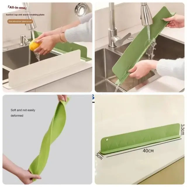 Sink Splash Guard Silicone Water Splash Protector for Kitchen & Bathroom Sink Faucet – Self-Adhesive Sink Water Barrier