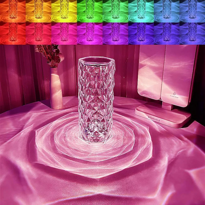 Crystal Diamond LED Table Lamp 16 Color RGB with Remote & Touch Control