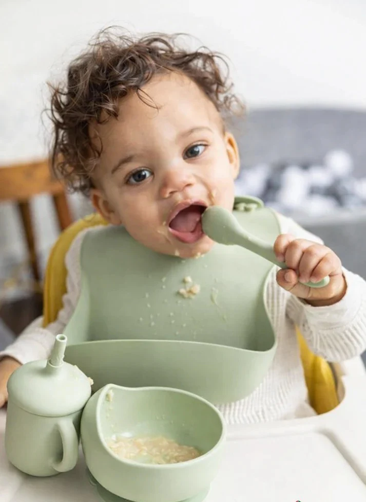 5-Piece Silicone Baby Feeding Set Bib, Bowl, Plate, Cup & Cutlery Random Colours