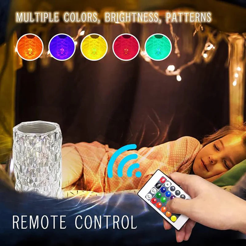 Crystal Diamond LED Table Lamp 16 Color RGB with Remote & Touch Control